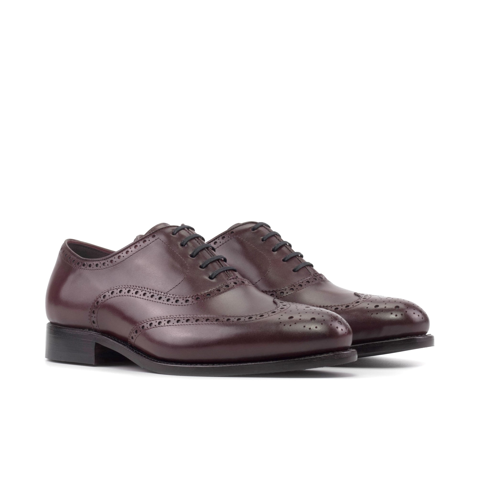 Burgundy Wine Oxblood Colour Box Calf Leather Goodyear Welted Wingtip Oxford Brogue Dress Shoes