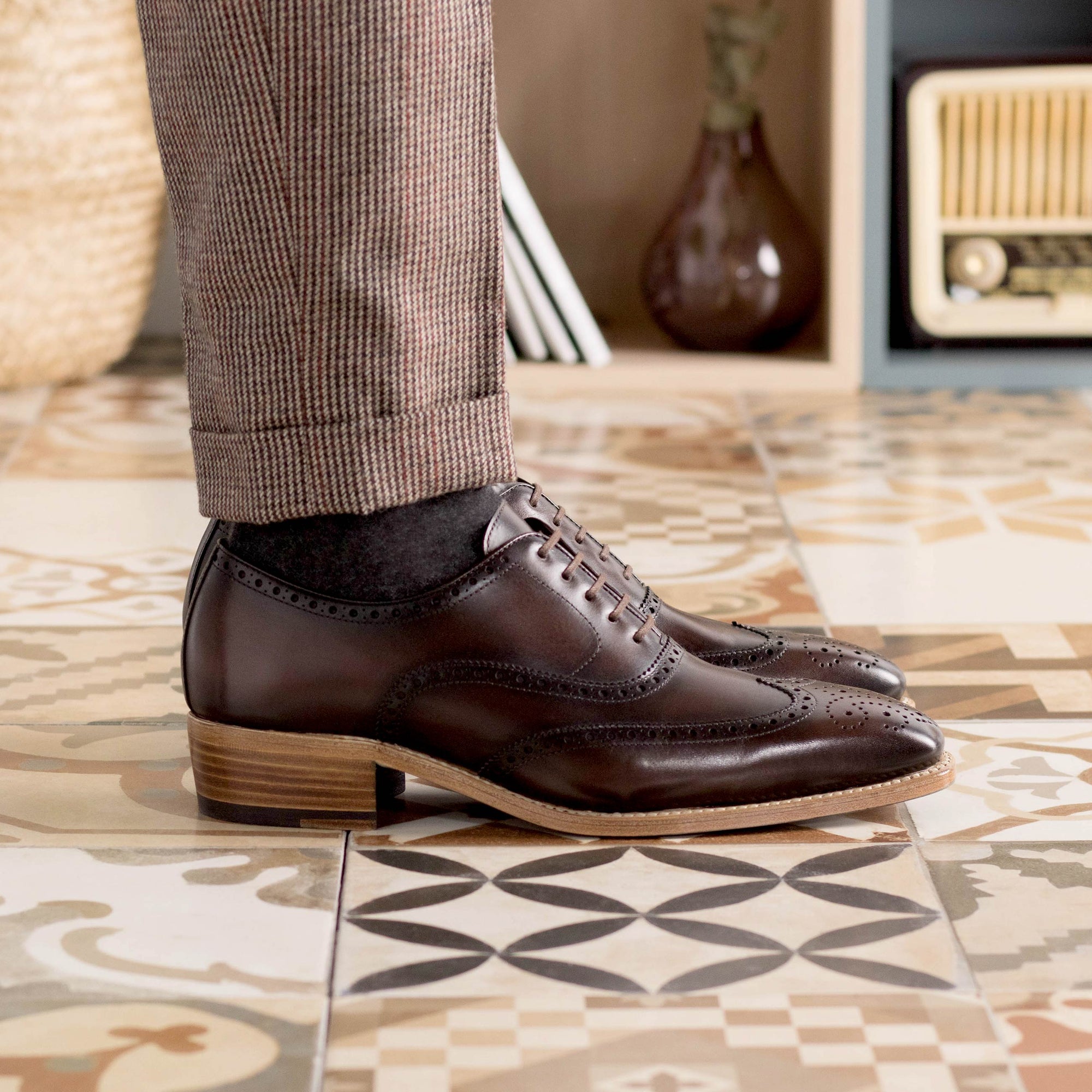 Wingtip Made in Spain Goodyear Welted Oxford brogues in Dark Brown Colour